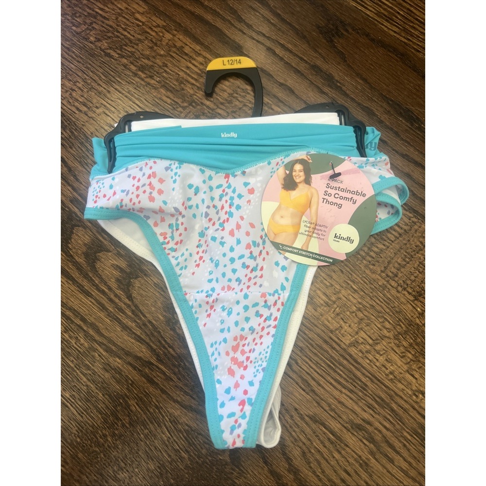 Kindly Yours Women's So Comfy Crossover Waist Thong Panties, 2-Pack L 12/14
